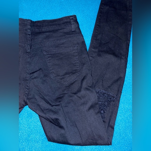 Black Distressed Distressing Mid Rise Gothic Goth Grunge Emo Skinny Jeans - Picture 5 of 6